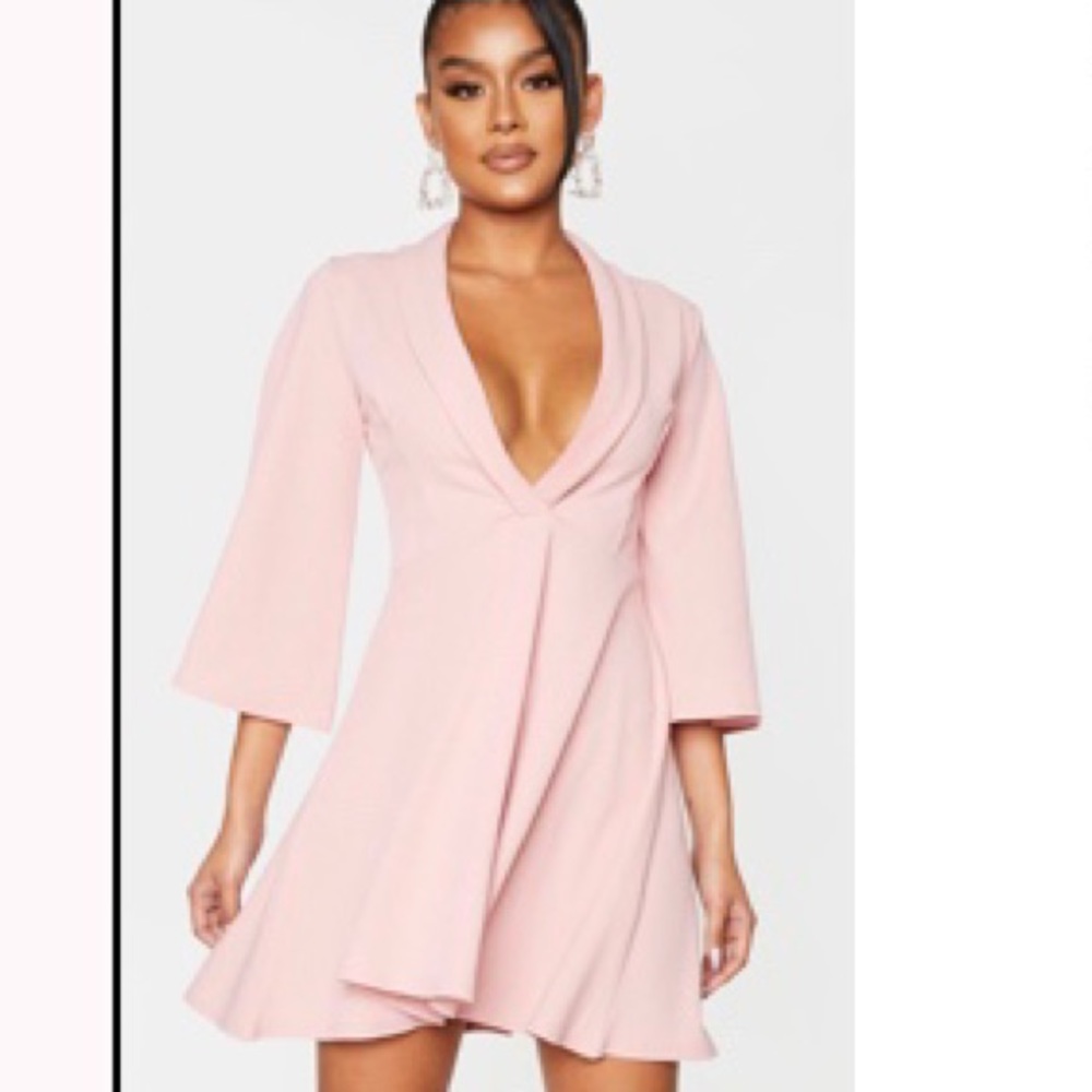 Dusty Pink Flare Sleeve Detail Skater Dress